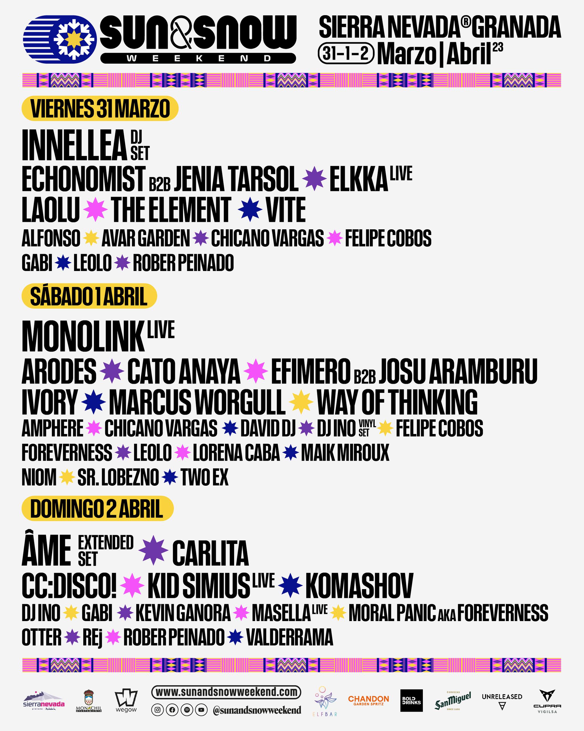 Line-Up de artistas por día del festival.