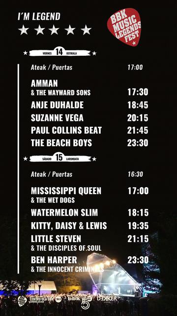 Horarios BBK Music Legends 2019