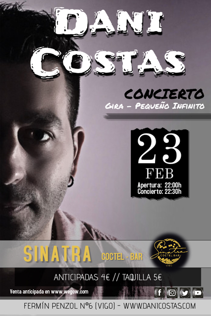 En Sala SINATRA, Vigo, el 23 de febrero 2019
Entradas a 4€ // 5€ en taquilla
Apertura: 22:00h // concierto: 22:30h