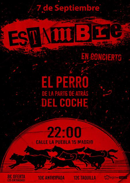 Cartel del concierto de Estambre el 7 de septiembre en la sala El Perro de la parte de atrás del coche