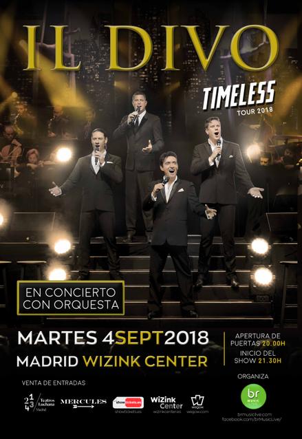 Cartel concierto Il Divo Madrid. Comprar entradas Il Divo en Madrid. Entradas Il Divo en España