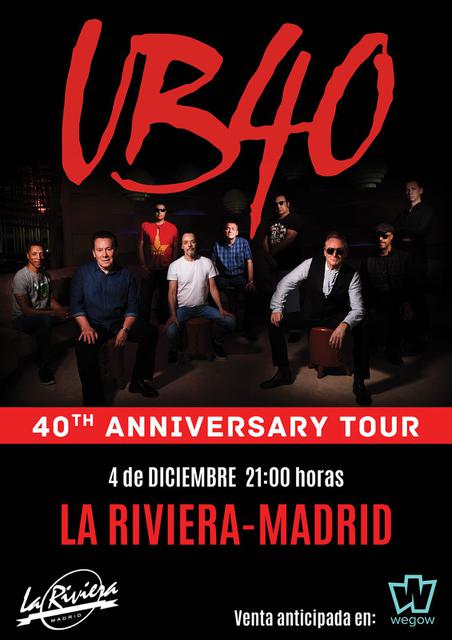 Cartel del concierto de UB40 en La Riviera en Madrid en diciembre de 2018.
