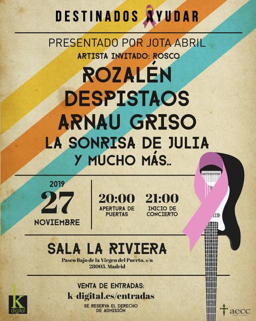Cartel concierto Destinados a ayudar con Rozalén, Despistaos, Arnau Griso y La Sonrisa de Julia