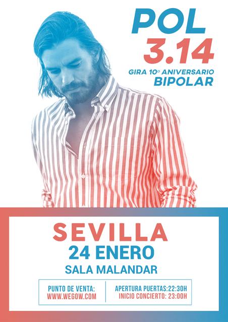 La gira 10º Aniversario BIPOLAR de Pol 3.14 tendrá en Sevilla una de sus paradas. La Sala Malandar será testigo de un concierto irrepetible.