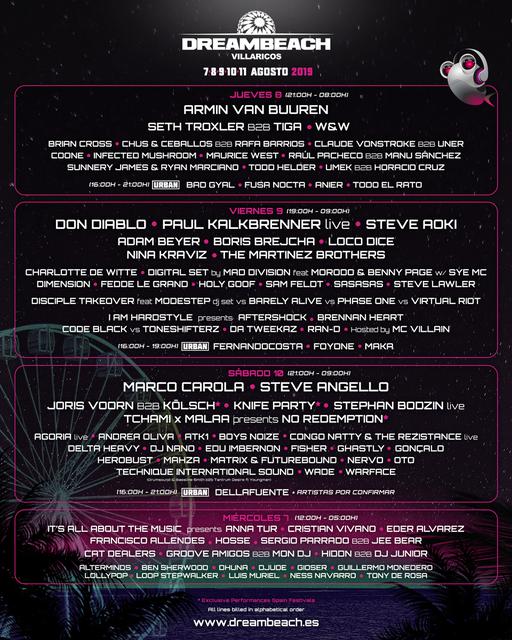 Cartel por días Dreambeach Villaricos 2019