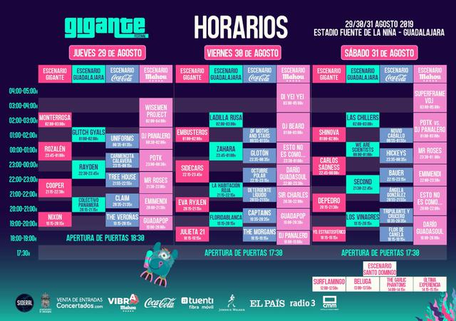 Horarios Festival Gigante 2019