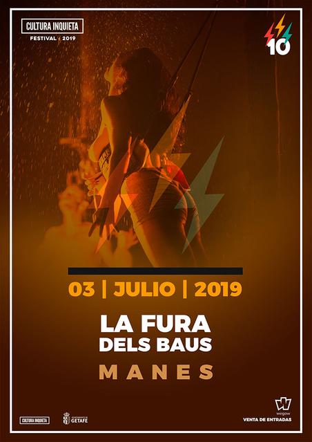 La Fura dels Baus presenta Manes, en la noche dedicada al teatro y las artes escénicas del Festival Cultura Inquieta en Getafe, Madrid.