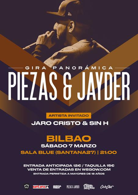 Piezas & Jayder estarán presentando su nuevo trabajo Panorámica en la Sala Blue (Santana27) de Bilbao acompañados por Jaro Cristo & Sin H.
Entrada permitida a partir de 18 años.