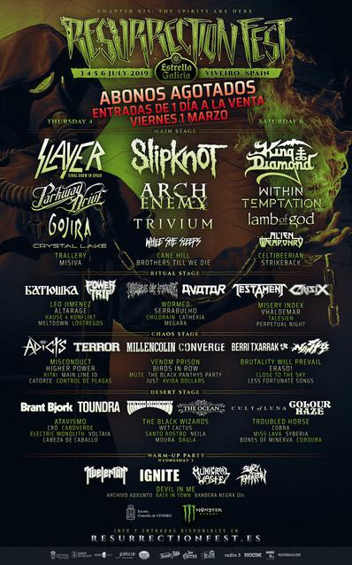 Cartel por días confirmaciones Resurrection Fest 2019