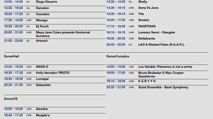 Horarios Sonar 2019 viernes by day