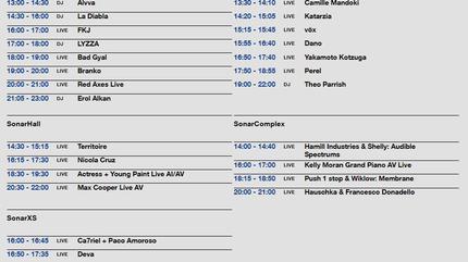 Horarios Sonar 2019 sábado by day
