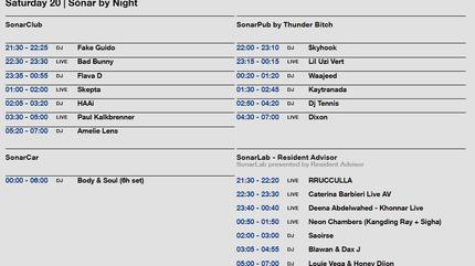 Horarios Sonar 2019 sábado by night