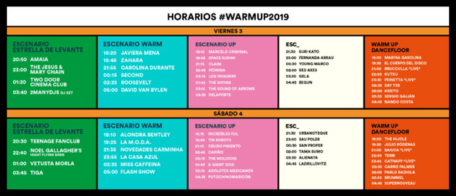 Horarios Warm Up estrella de Levante 2019