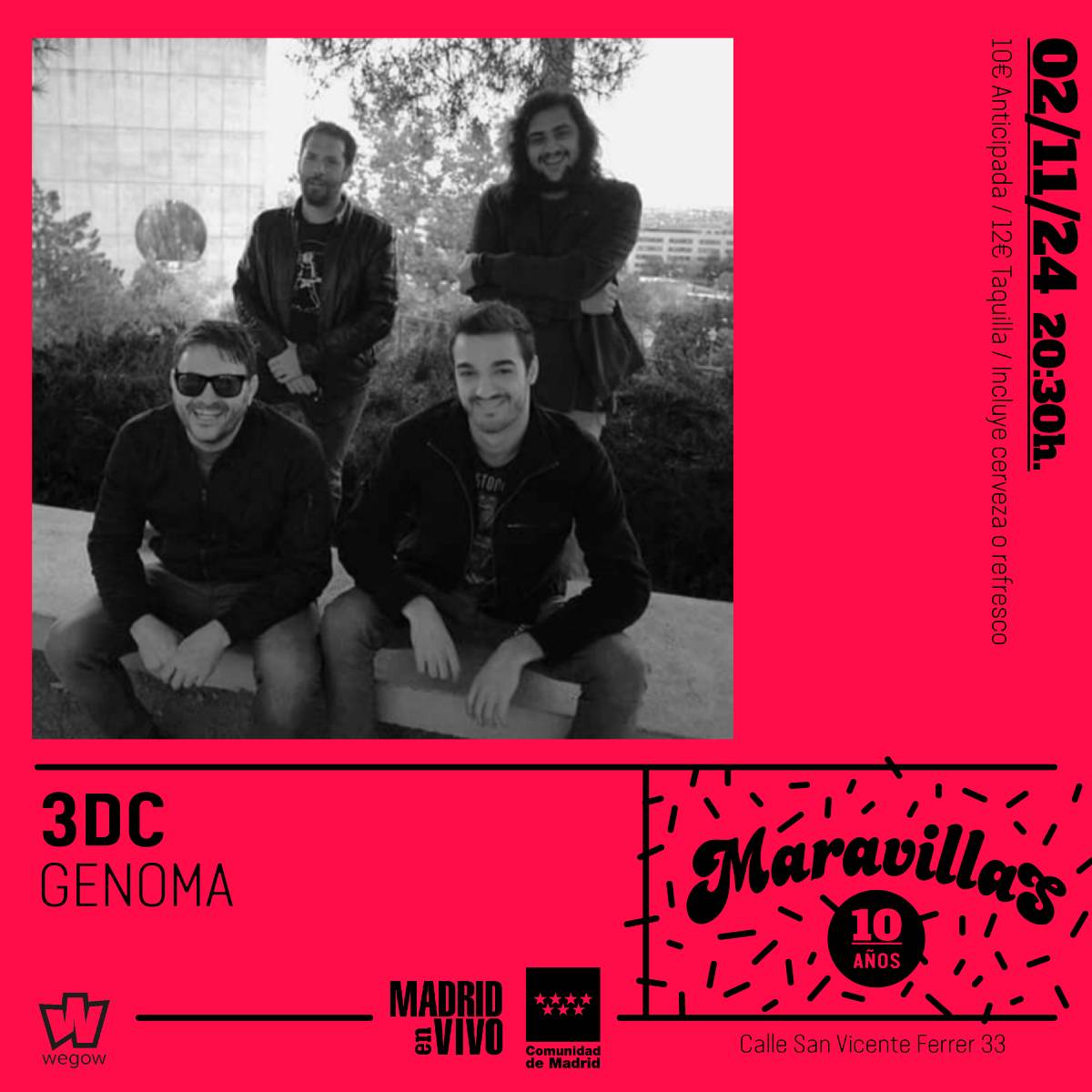 Fotografía promocional de 3DC + Genoma en Maravillas Club