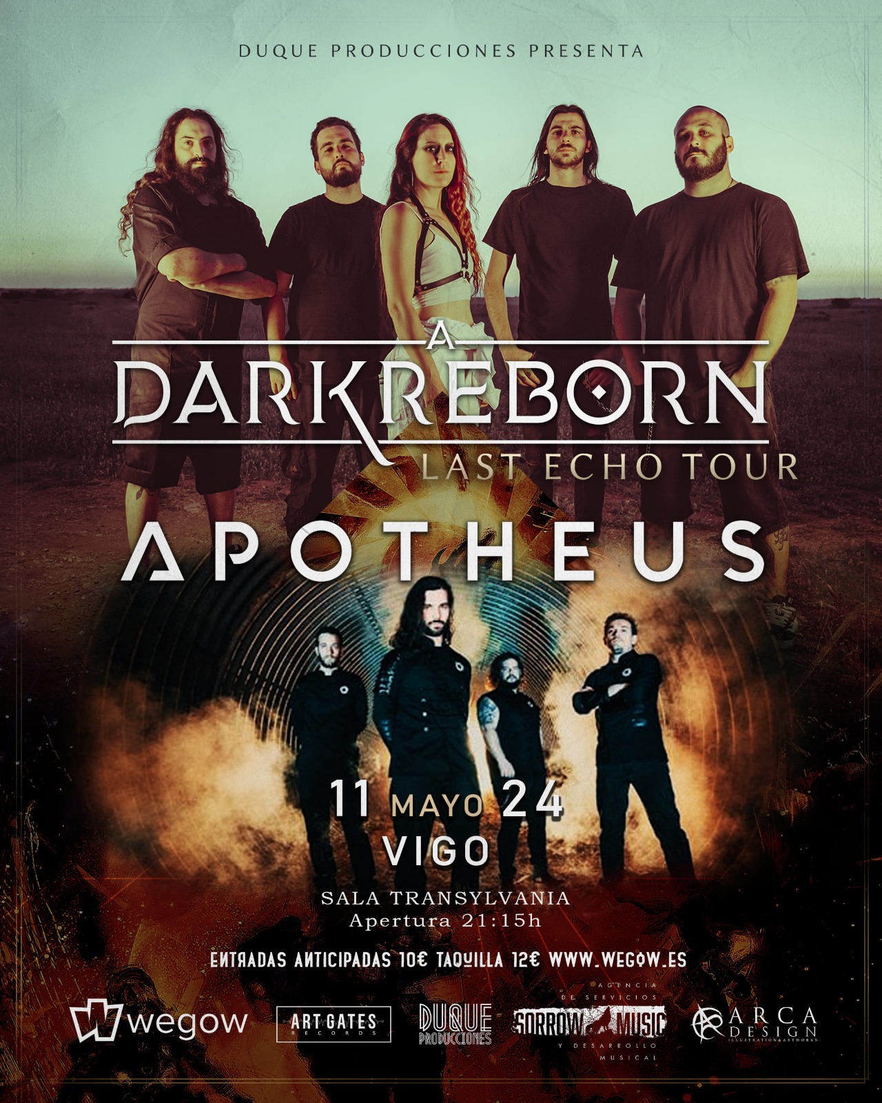 Fotografía promocional de A Dark Reborn en Vigo acompañados de Apotheus