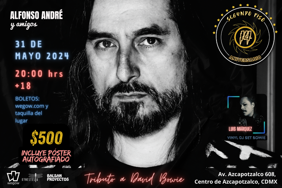 Fotografía promocional de Alfonso André y amigos Tributo a Bowie en el Segundo Piso Live