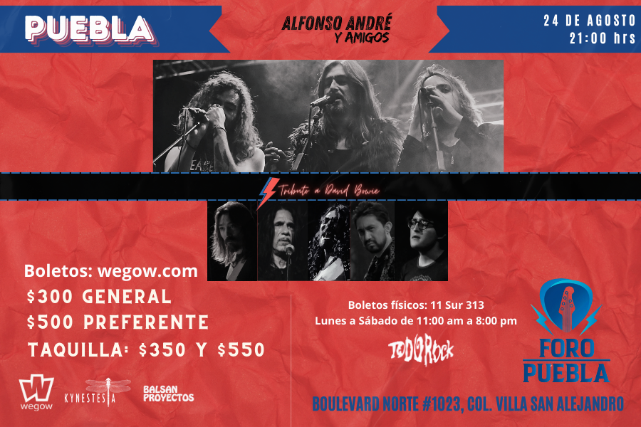 Fotografía promocional de Alfonso André y Amigos Tributo a David Bowie en Foro Puebla