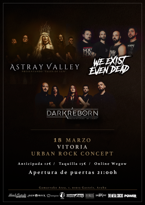 Fotografía promocional de Astray Valley en Vitoria junto a We Exist Even Dead y A dark Reborn