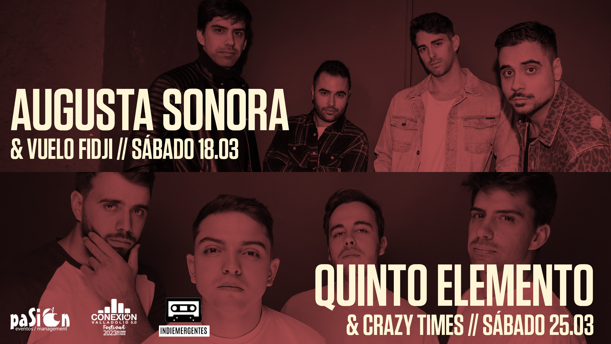 Fotografia promocional de AUGUSTA SONORA & VUELO FIDJI + QUINTO ELEMENTO & CRAZY TIMES.