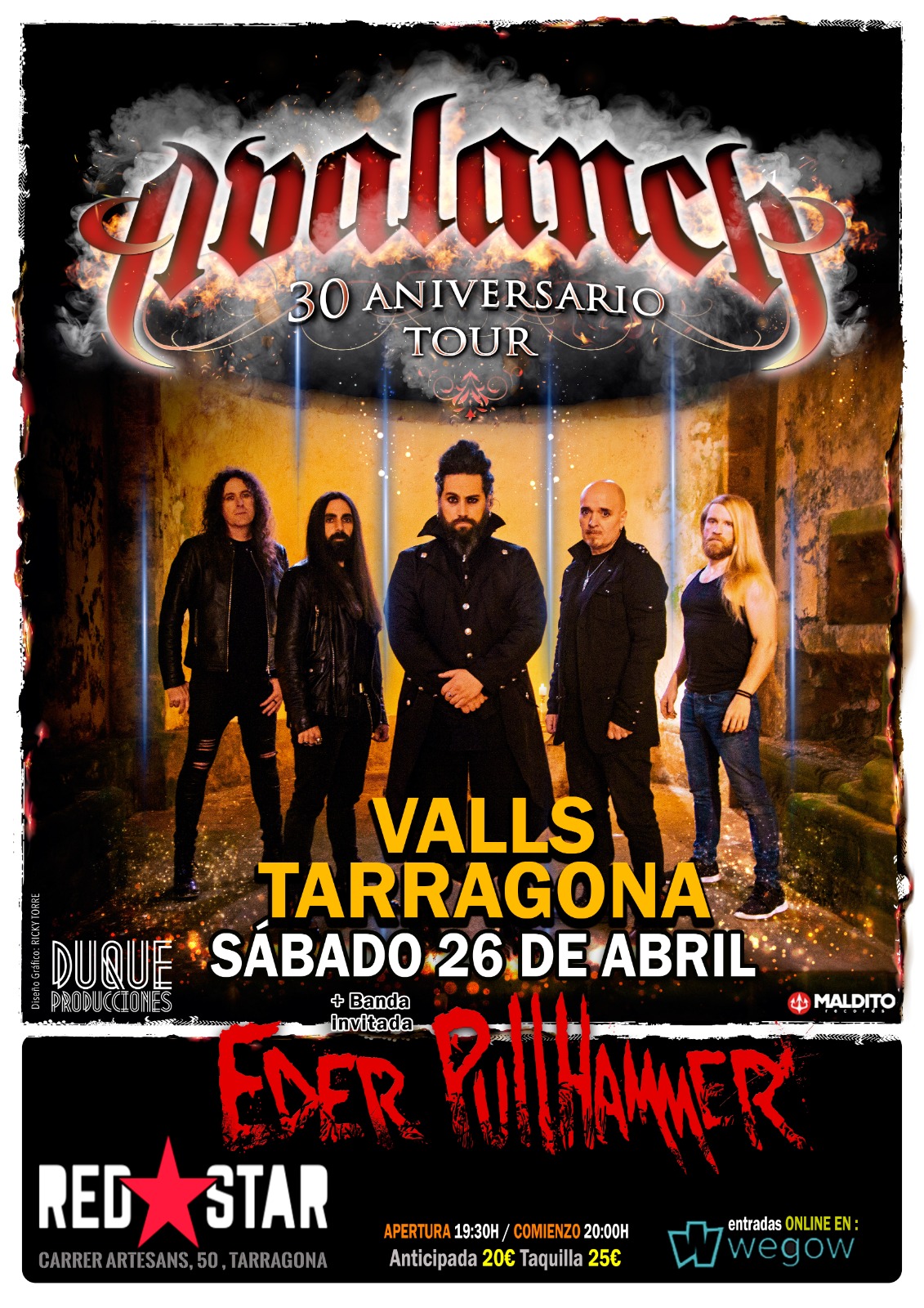 Fotografía promocional de Avalanch en Tarragona - XXX Aniversario acompañados de Eder Pulhammer