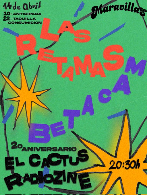 Fotografía promocional de Betacam + Las Retamas. Fiesta 20 aniversario El Cactus Radiozine