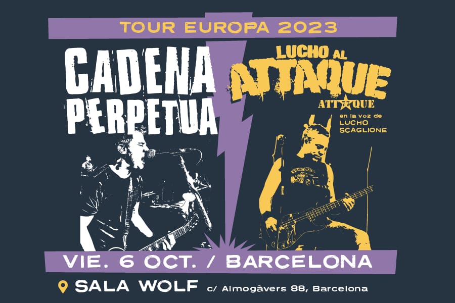 Fotografía promocional de Cadena Perpetua + Lucho Al Attaque (Attaque 77) en Barcelona