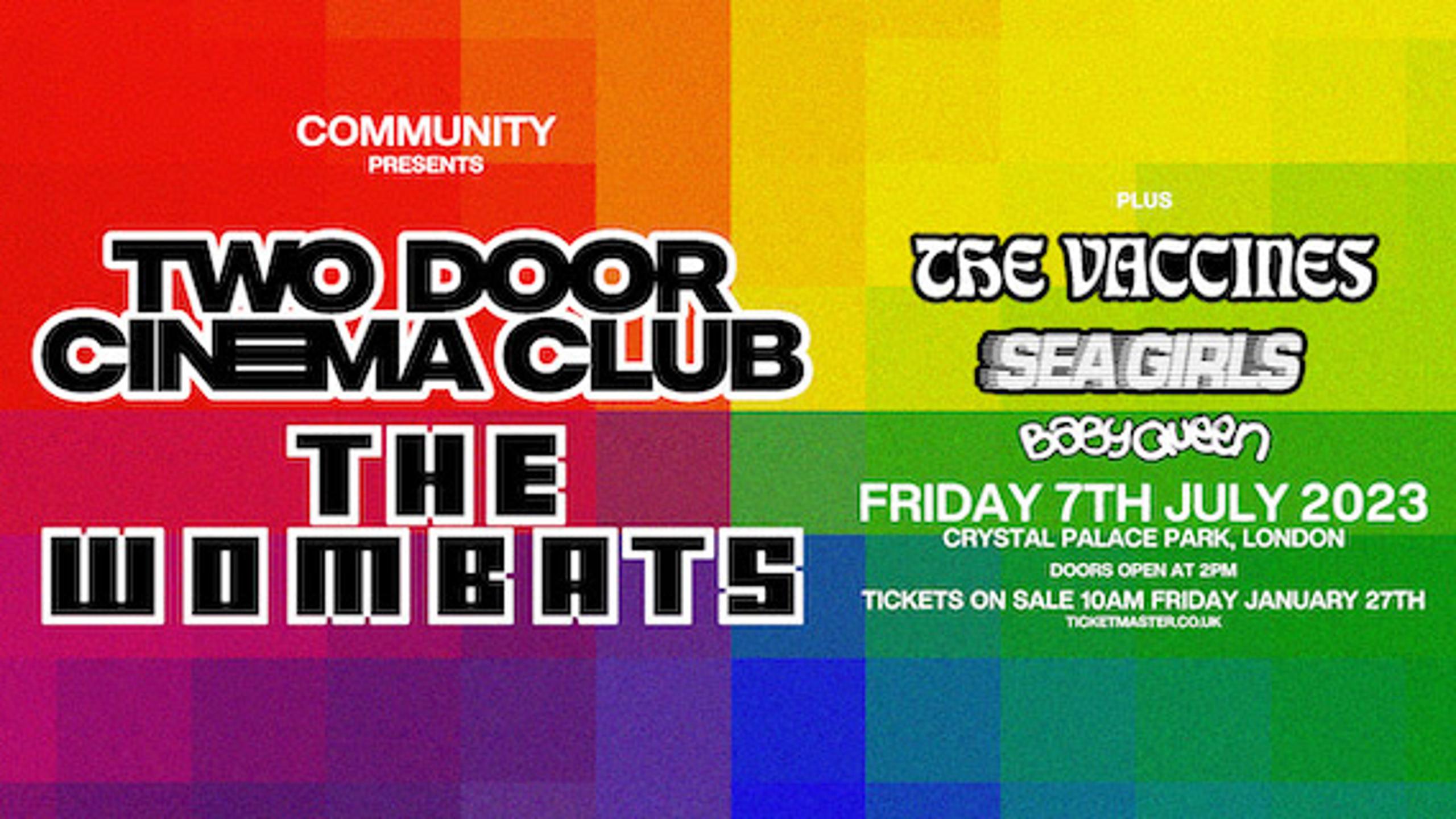 Community Presents: Two Door Cinema Club + The Wombats. Tickets, lineup,  bands for Community Presents: Two Door Cinema Club + The Wombats | Wegow  Great Britain