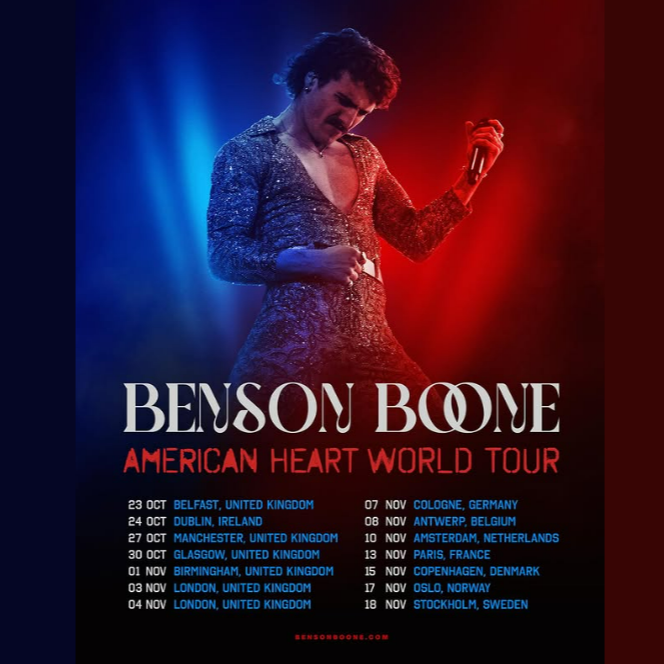 Photographie promotionnelle de Concierto de Benson Boone en Londres.