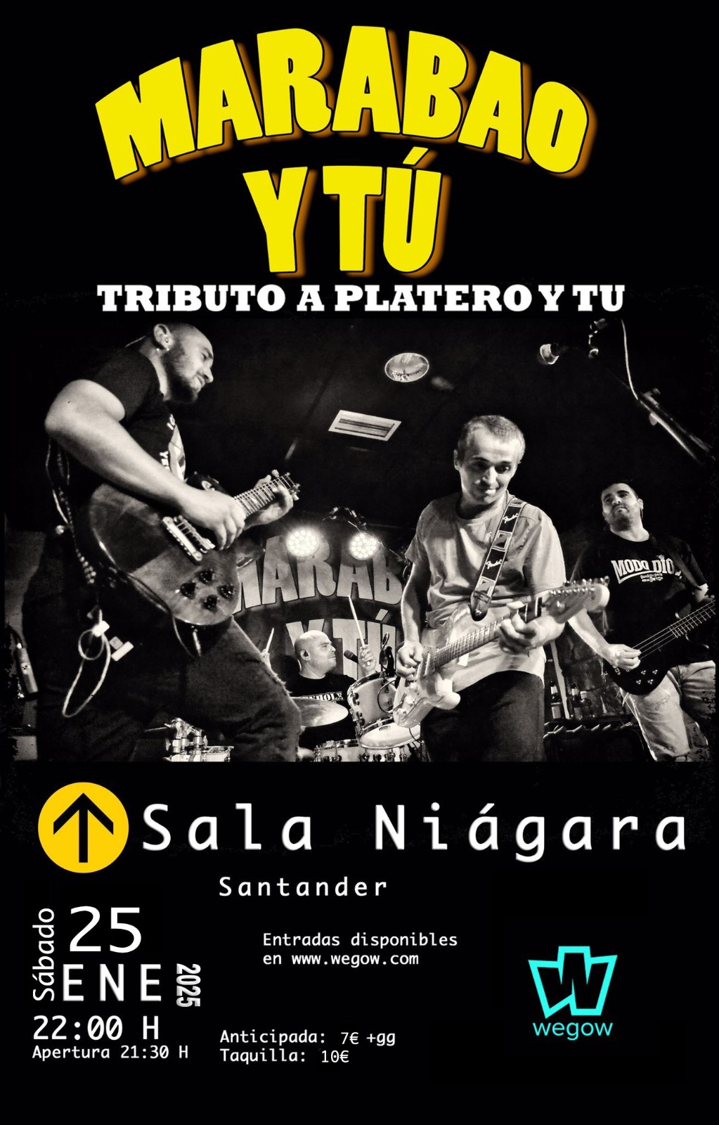 Fotografía promocional de Concierto de Marabao Y tú, tributo a Platero Y Tú en Santander. Sala Niagara, 25-01-2025