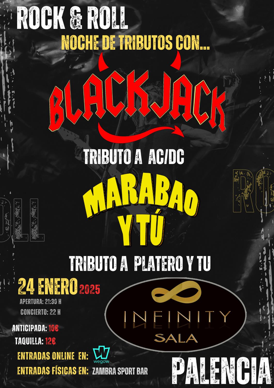 Fotografía promocional de Concierto de Marabao Y tú, tributo a Platero Y Tú y BlackJack, tributo a AC DC en Palencia. Sala Infinity