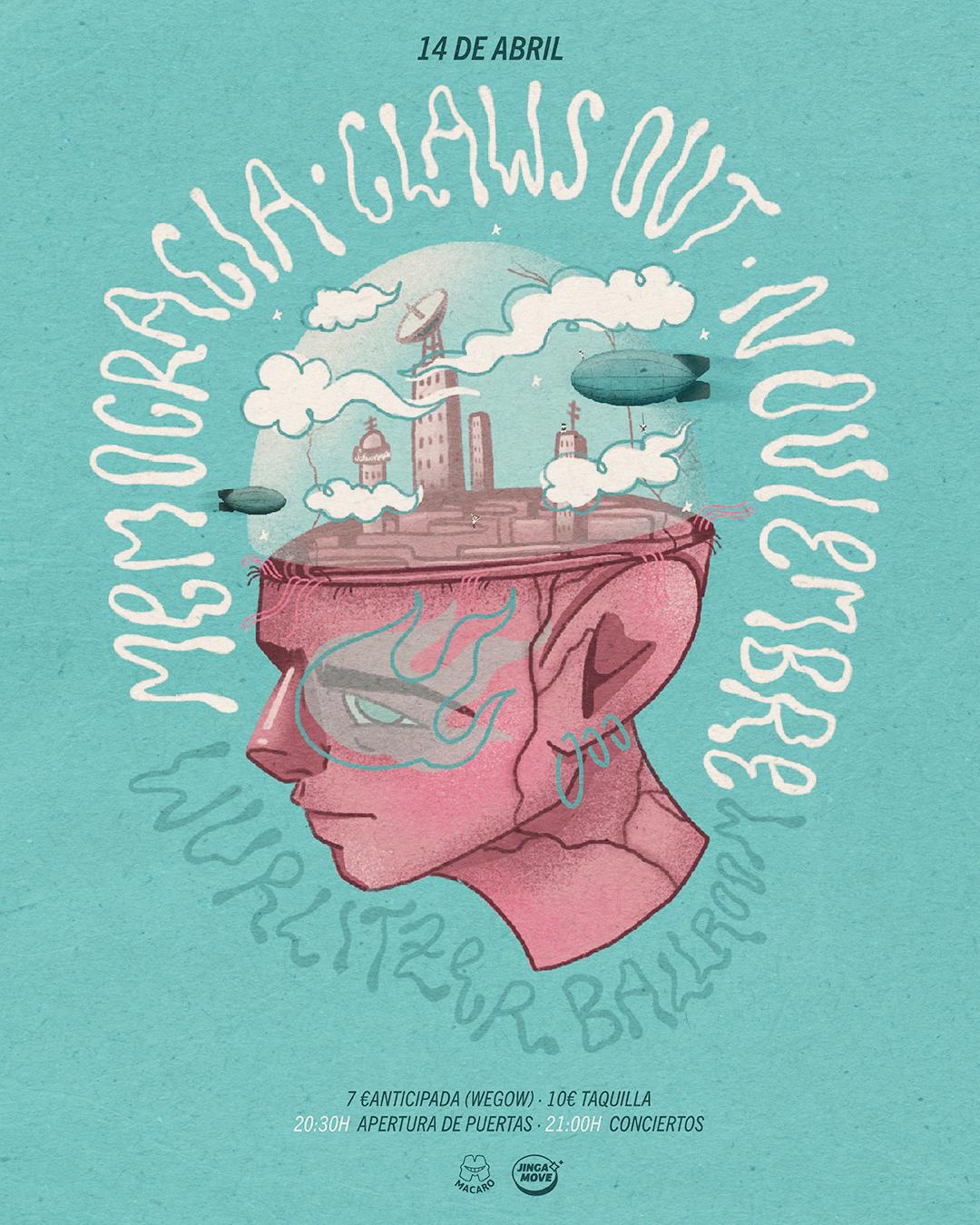 Fotografía promocional de Concierto de MEMOCRACIA + CLAWS OUT + NOVIEMBRE