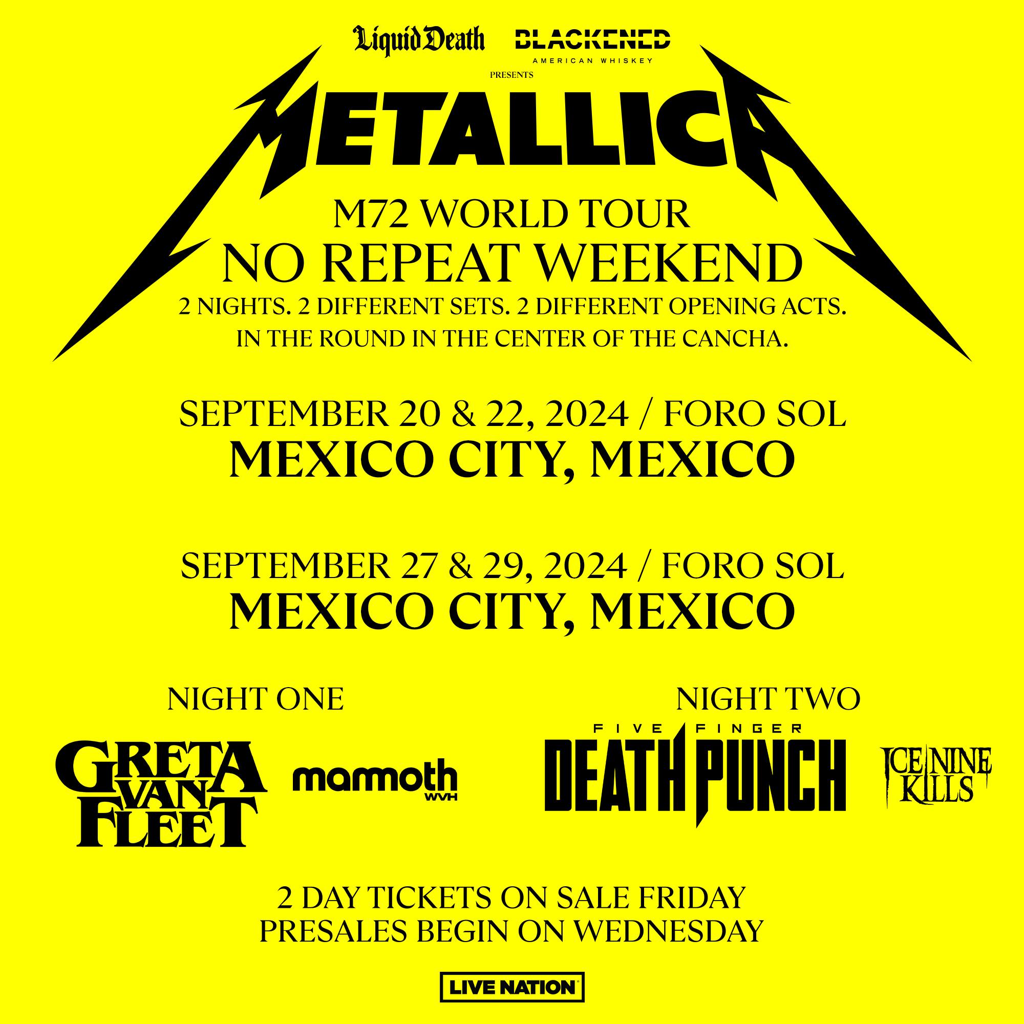 Fotografía promocional de Concierto de Metallica en Ciudad de México (20 - 29 Sep) | M72 World Tour