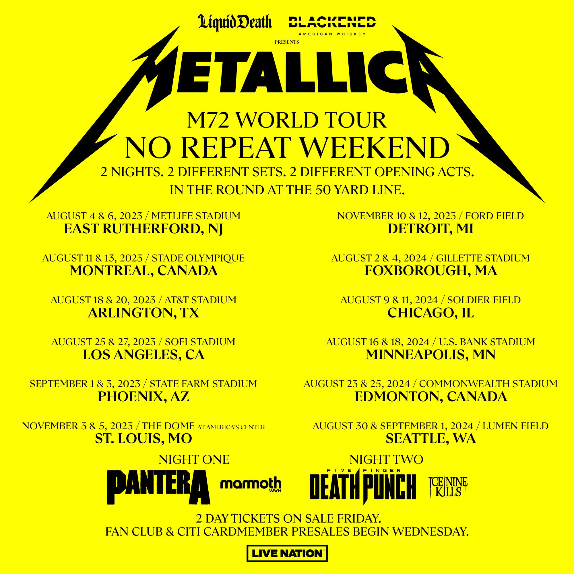 Promotional photograph of Concierto de Metallica en Glendale (1 - 3 Sep) | M72 World Tour.