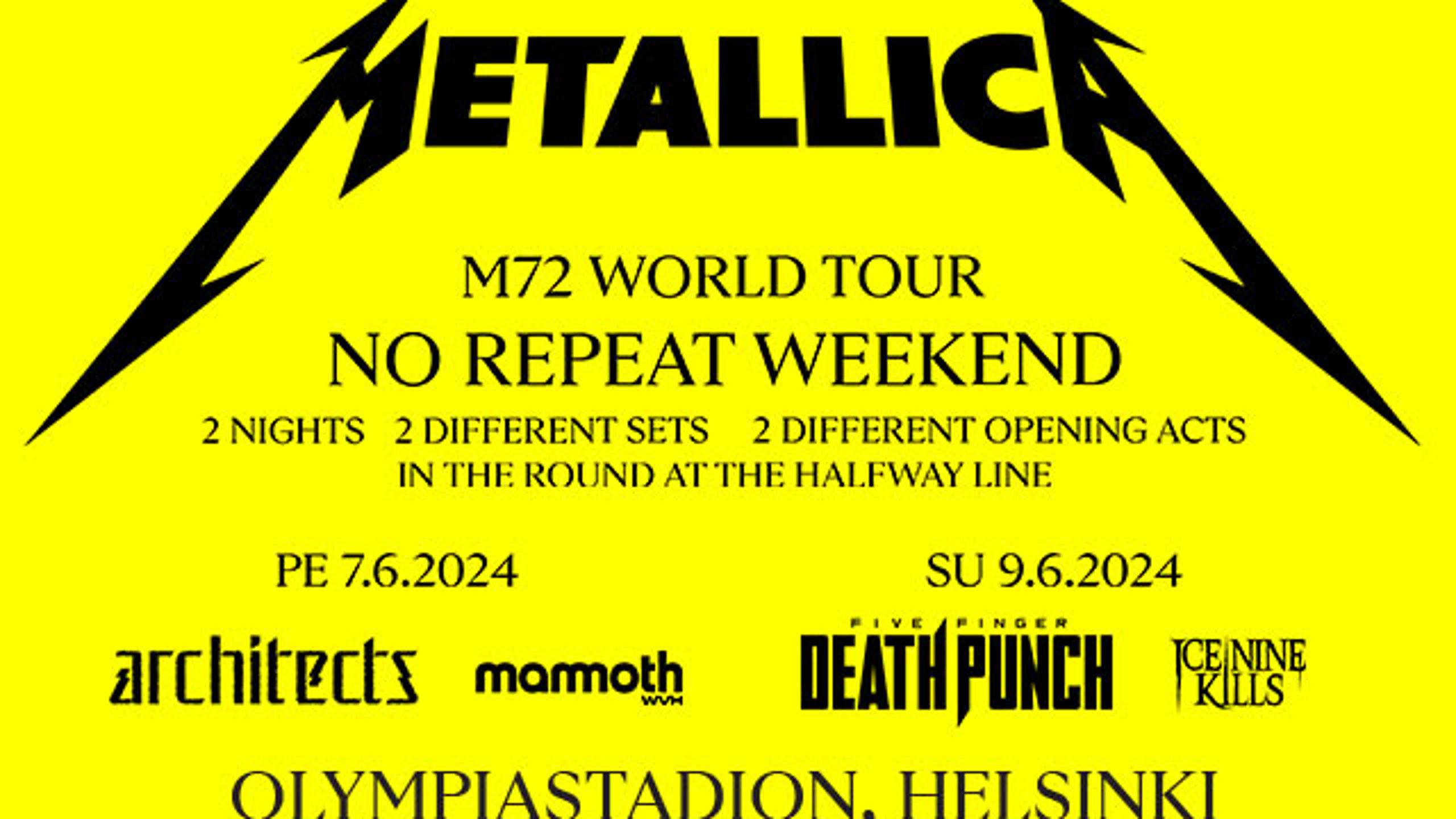 Metallica concert tickets for Olympic Stadium Helsinki, Helsinki Sunday, 9 June 2024 | Wegow
