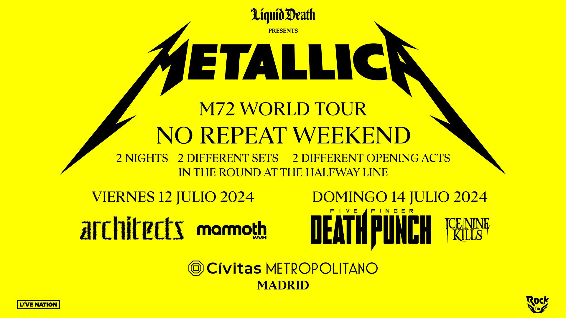 Promotional photograph of Concierto de Metallica en Madrid (12 - 14 Julio) | M72 World Tour.