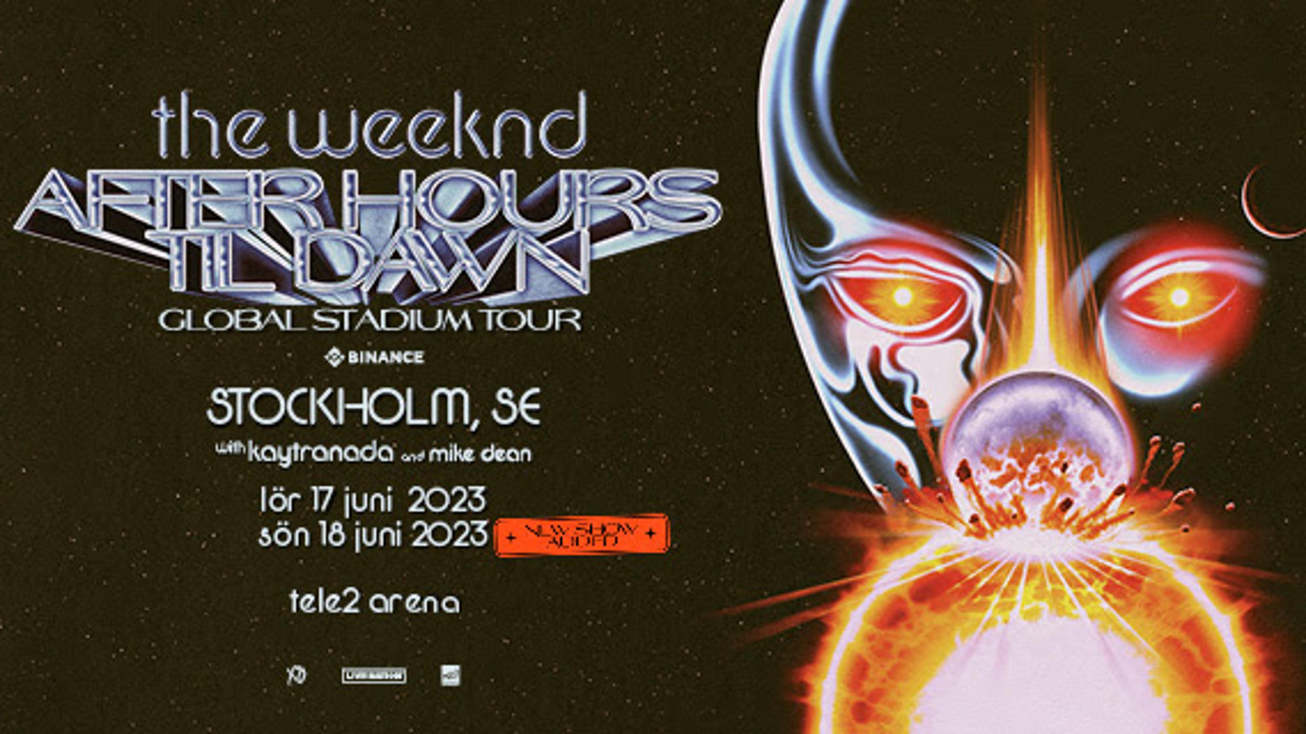 The Weeknd concert tickets for Tele2 Arena, Stockholm Sunday, 18 June