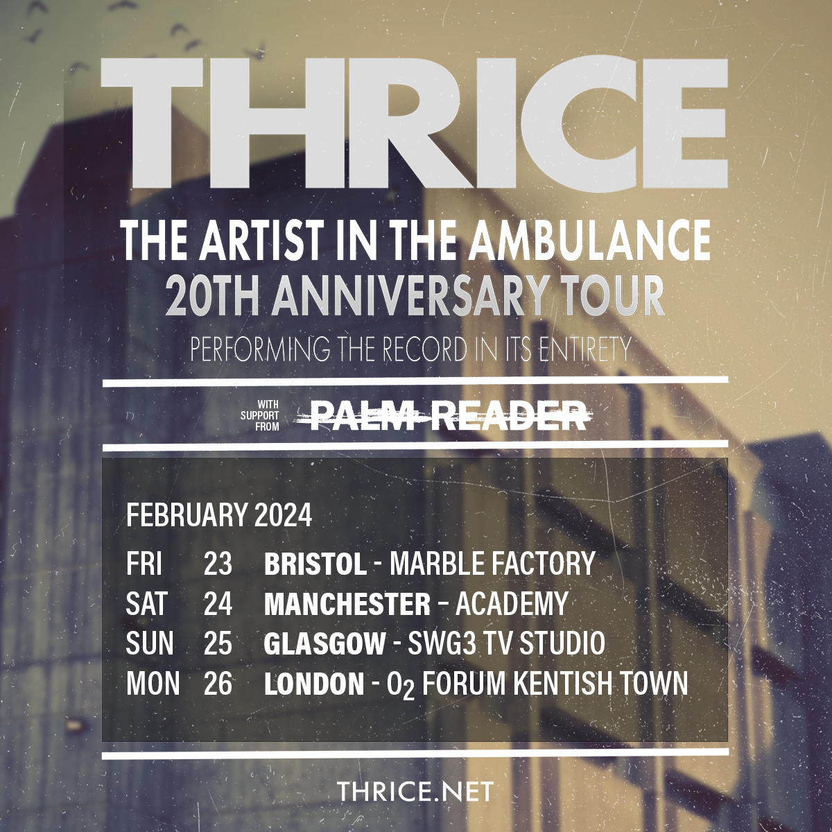 Promotional photograph of Concierto de Thrice en Londres.