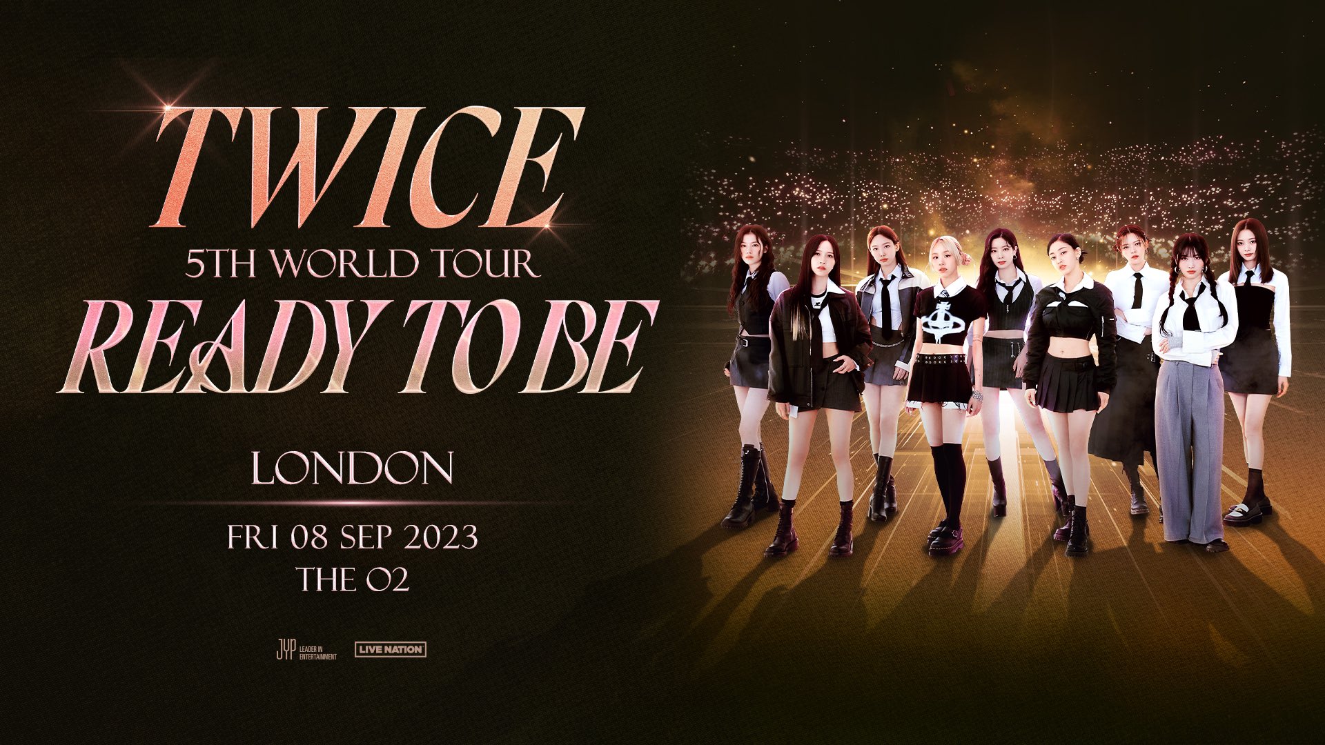 Promotional photograph of Concierto de TWICE en Londres | 5th World Tour ‘Ready To Be'.