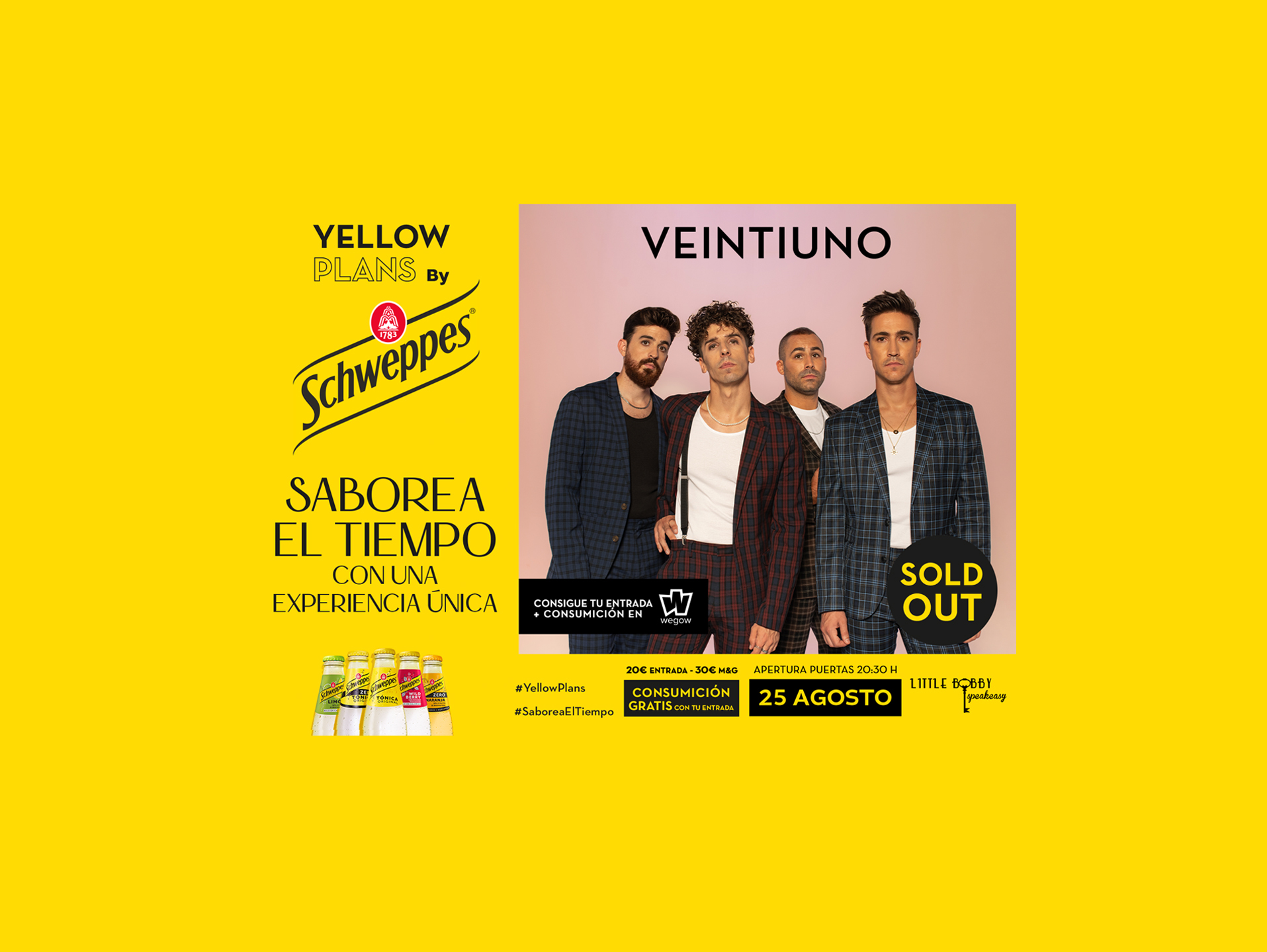 Fotografía promocional de Concierto de VEINTIUNO en Yellow Plans by Schweppes