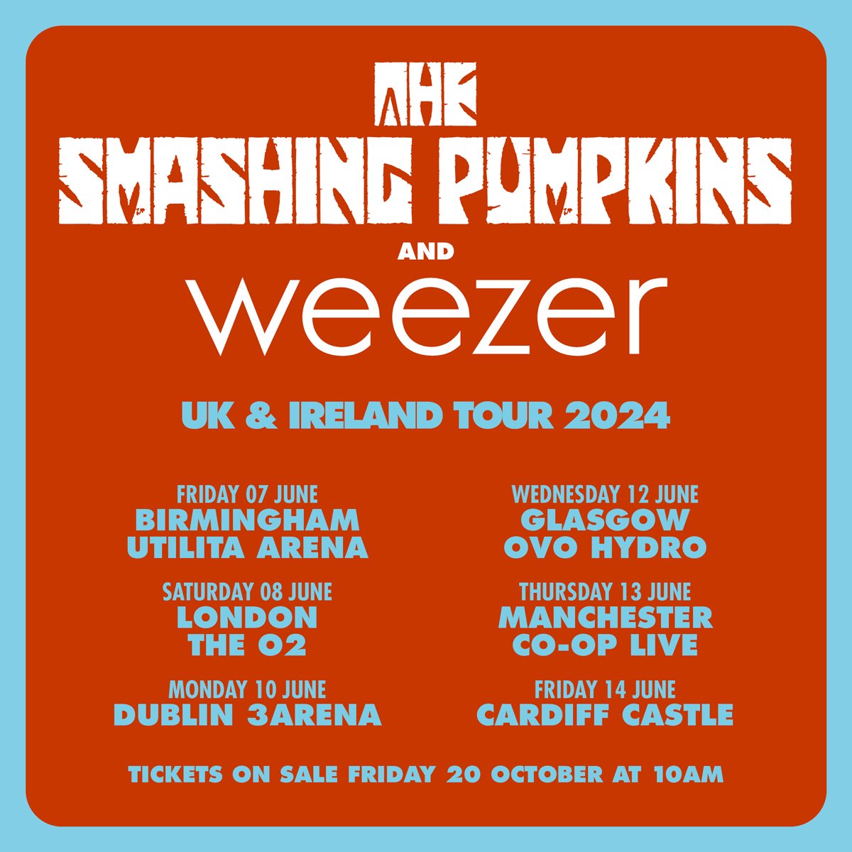Promotional photograph of Concierto de Weezer + The Smashing Pumpkins en Dublin.