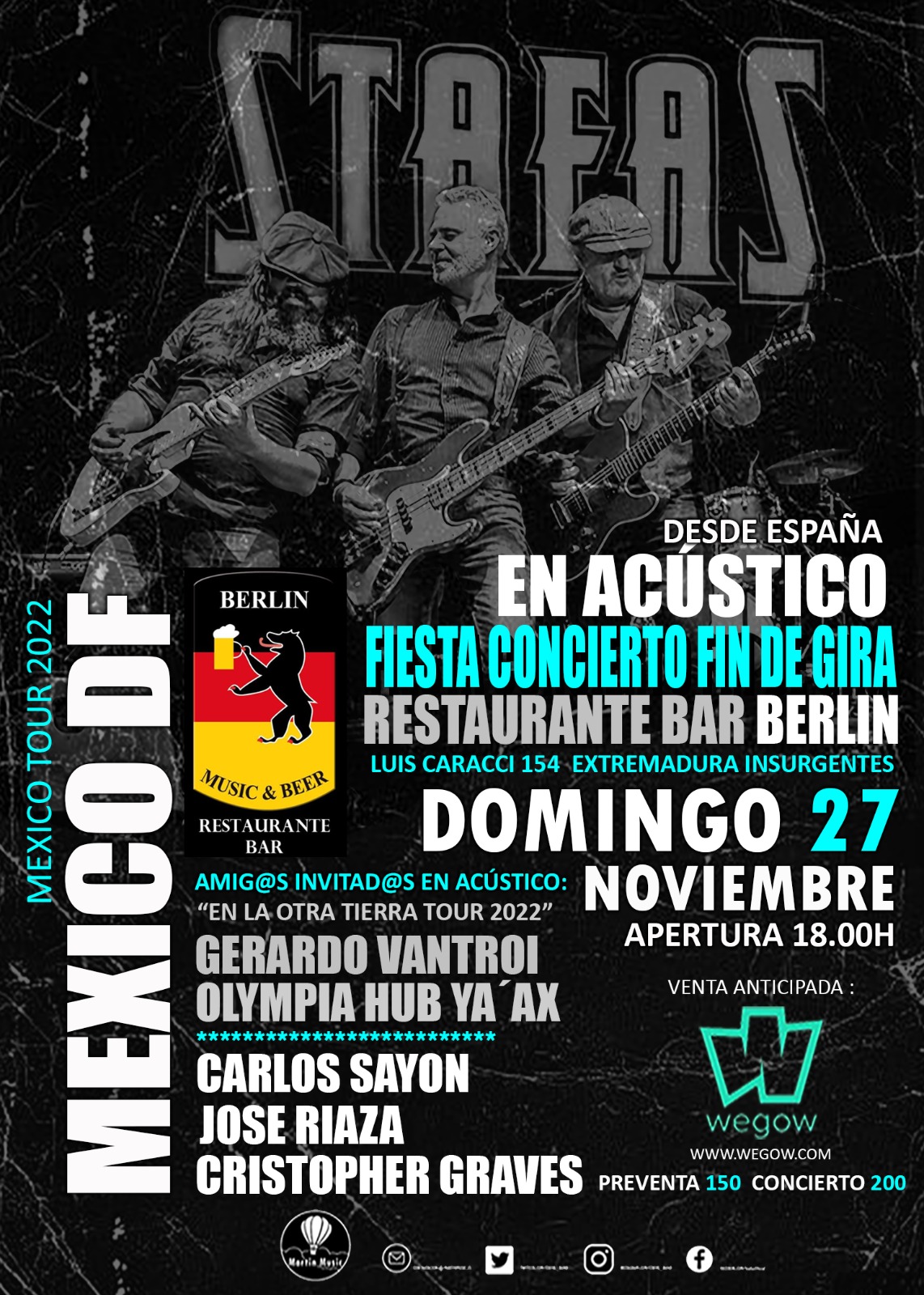 Stafas concert tickets for Berlín Music & Beer, CDMX Mexico City Sunday, 27  November 2022 | Wegow Netherlands