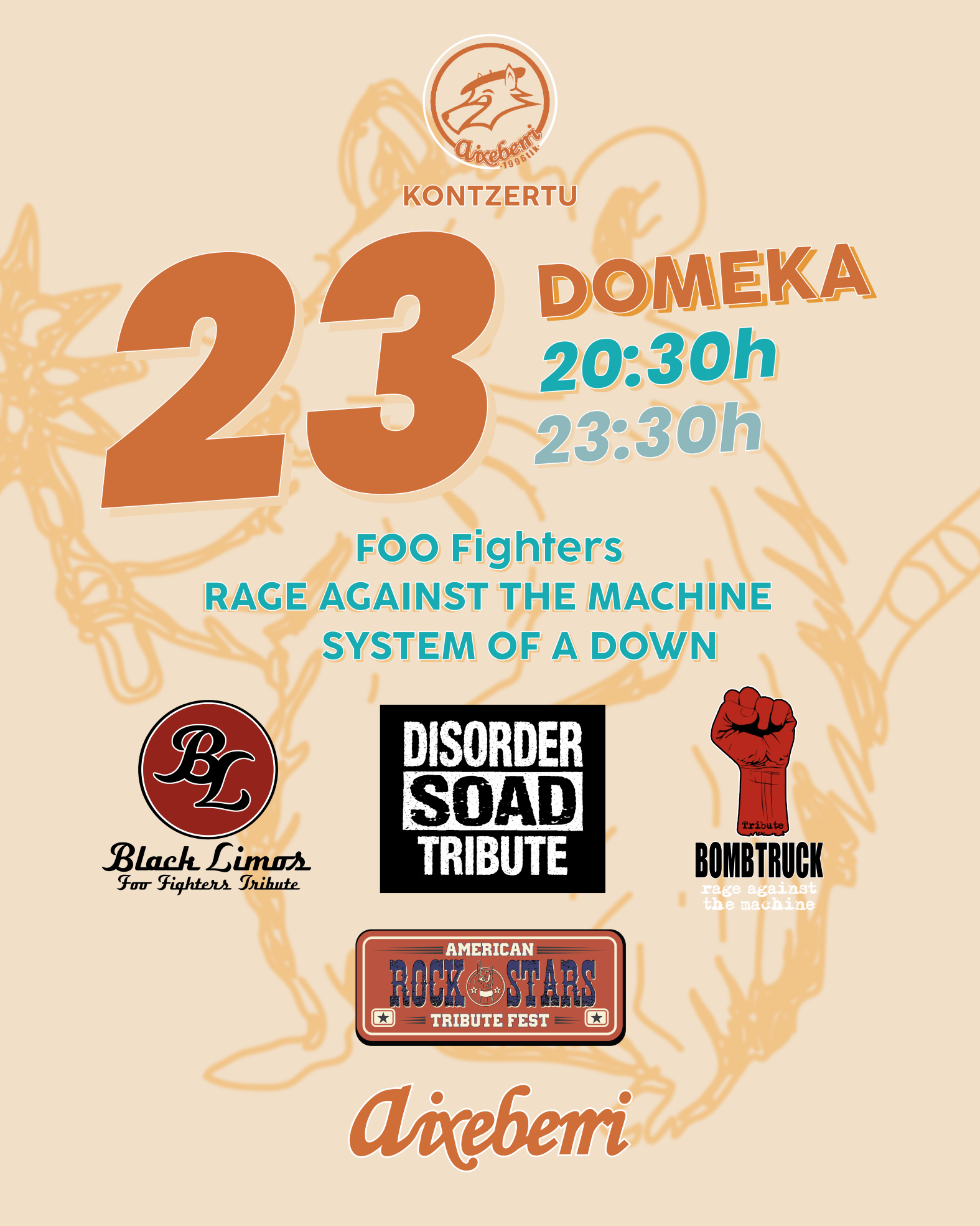 Fotografía promocional de Concierto tributos FOO FIGHTERS + RATM + SOAD