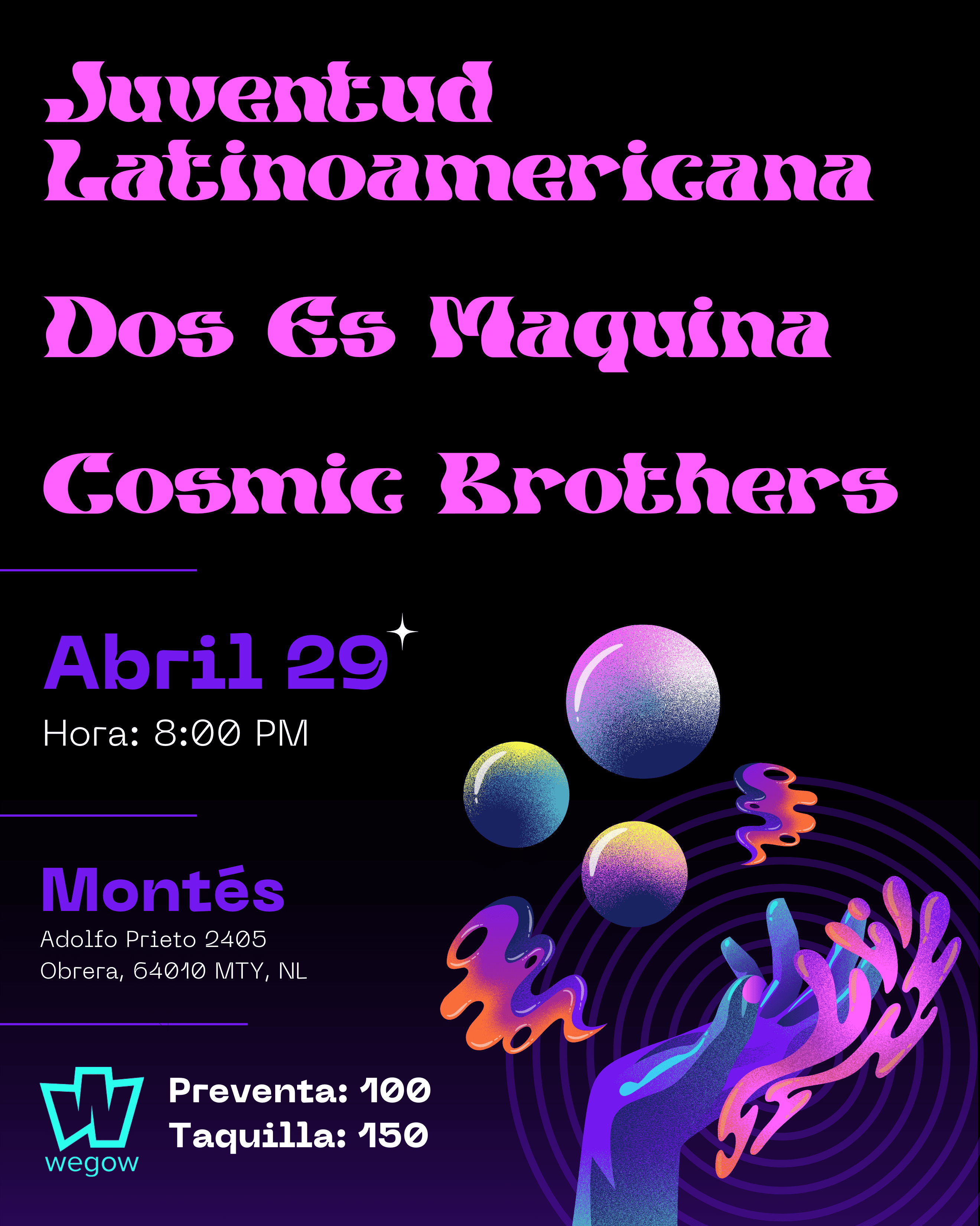 Fotografía promocional de Cosmic brothers, dos es maquina y juventud latinoamericana