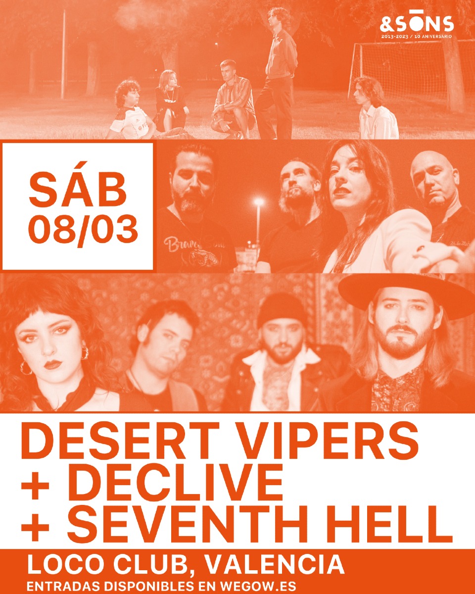 Fotografía promocional de Desert Vipers, Declive y Seventh Hell en Valencia