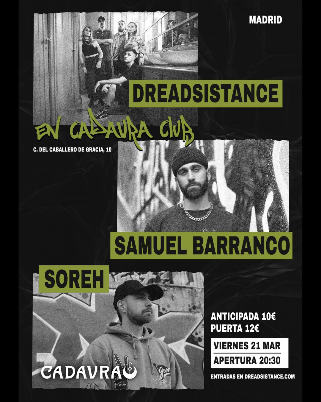 Fotografía promocional de Dreadsistance + Samuel Barranco + SOREH en Madrid