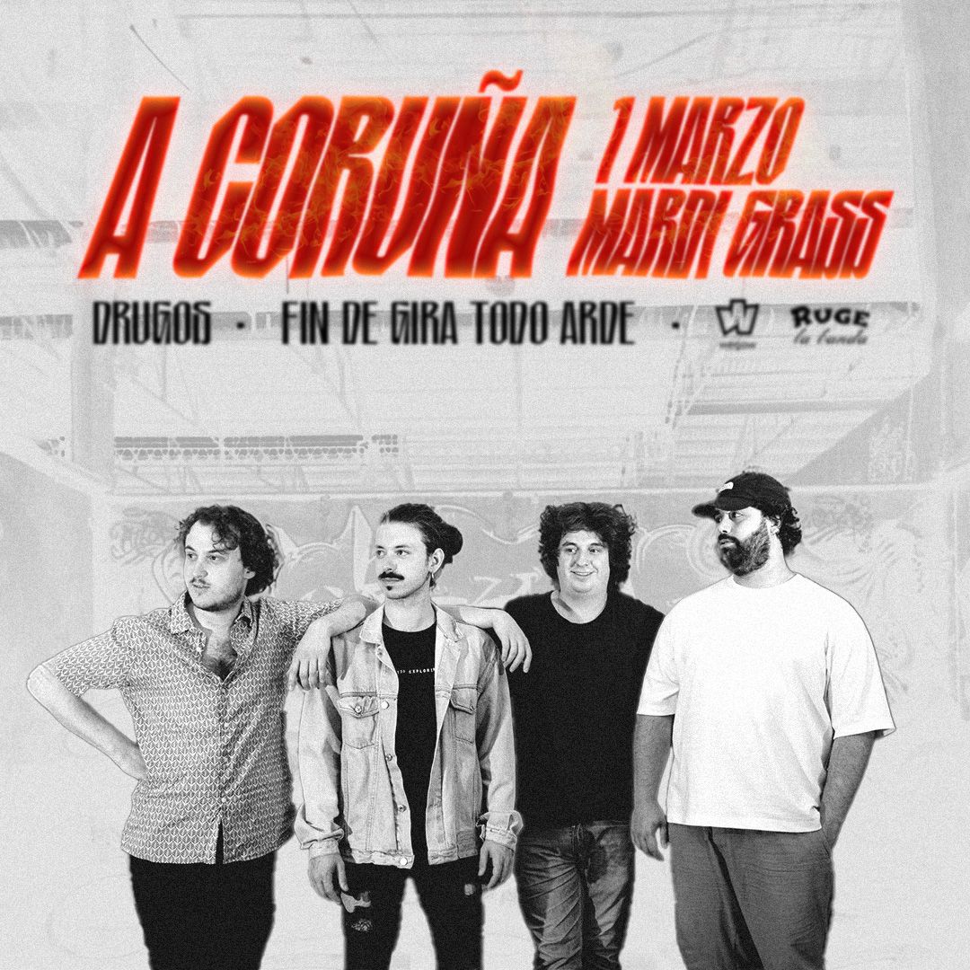 Fotografía promocional de Drugos en A Coruña, 1 de marzo (Mardi Gras)