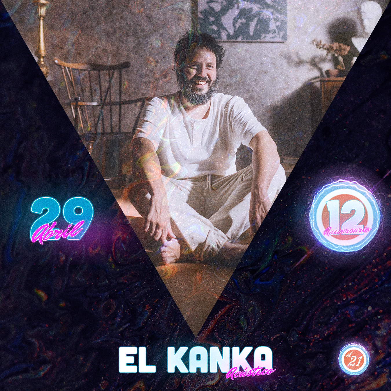 Fotografía promocional de El Kanka (acústico) en Huesca (12° Aniversario El Veintiuno)