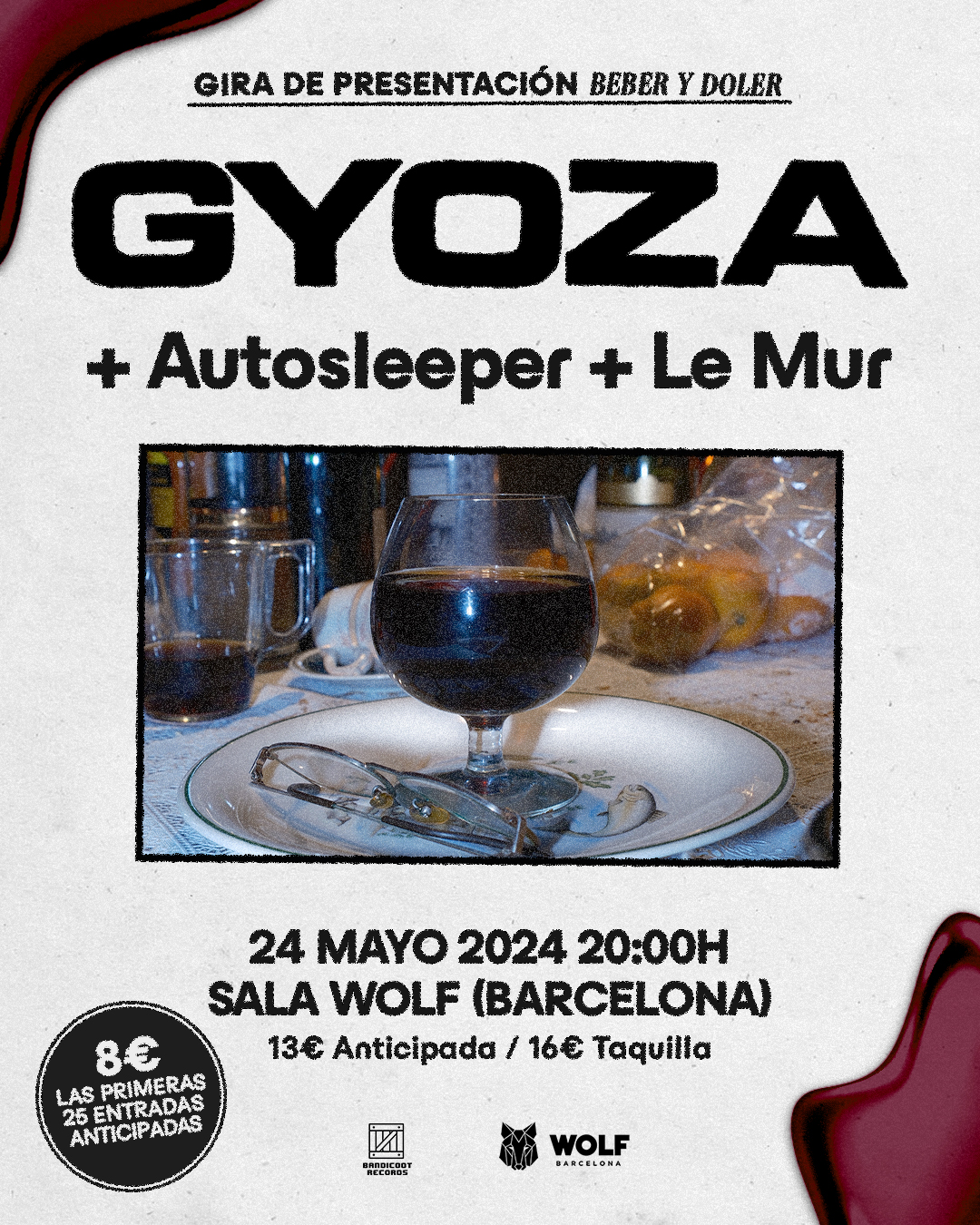Fotografía promocional de GYOZA en BARCELONA presentando Beber y doler