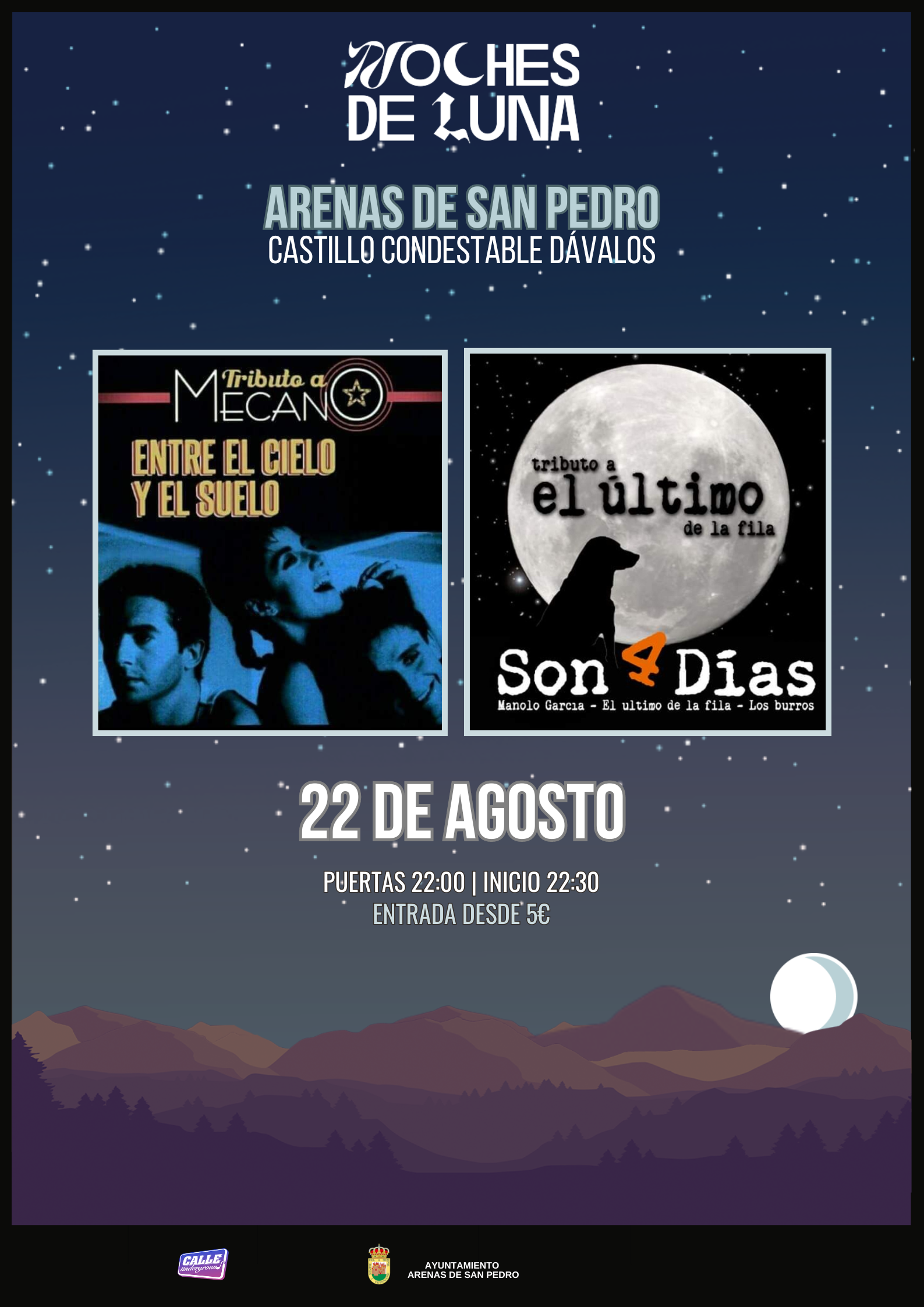 Fotografía promocional de Homenaje a Mecano y El Último de la Fila en Noches de Luna de Arenas de San Pedro (Ávila)