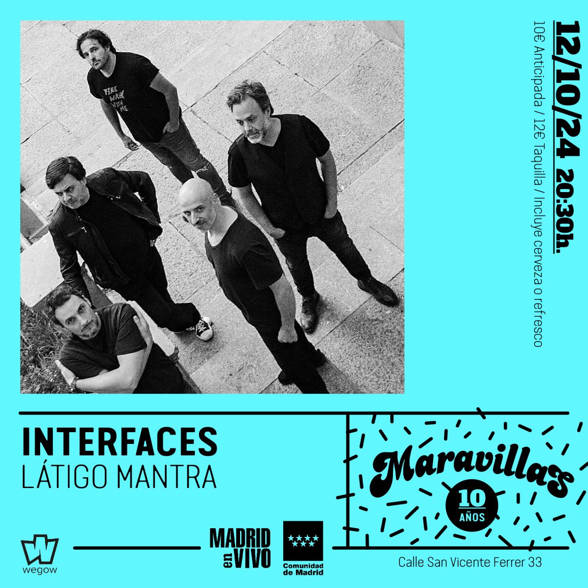 Fotografía promocional de Interfaces + Látigo Mantra en Maravillas Club